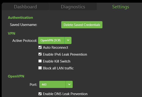 IPVanish settings